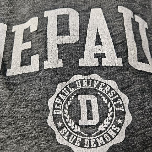 DEPAUL UNIVERSITY Grey Lightweight V Neck Tshirt Sz L Super Soft White Letters - Picture 5 of 6